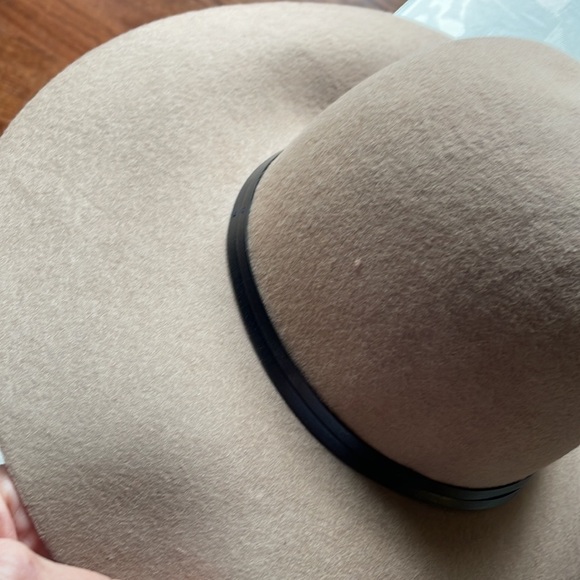Women’s 100% wool laine wide brim hat western safari taupe with brown band NWOT main image 10